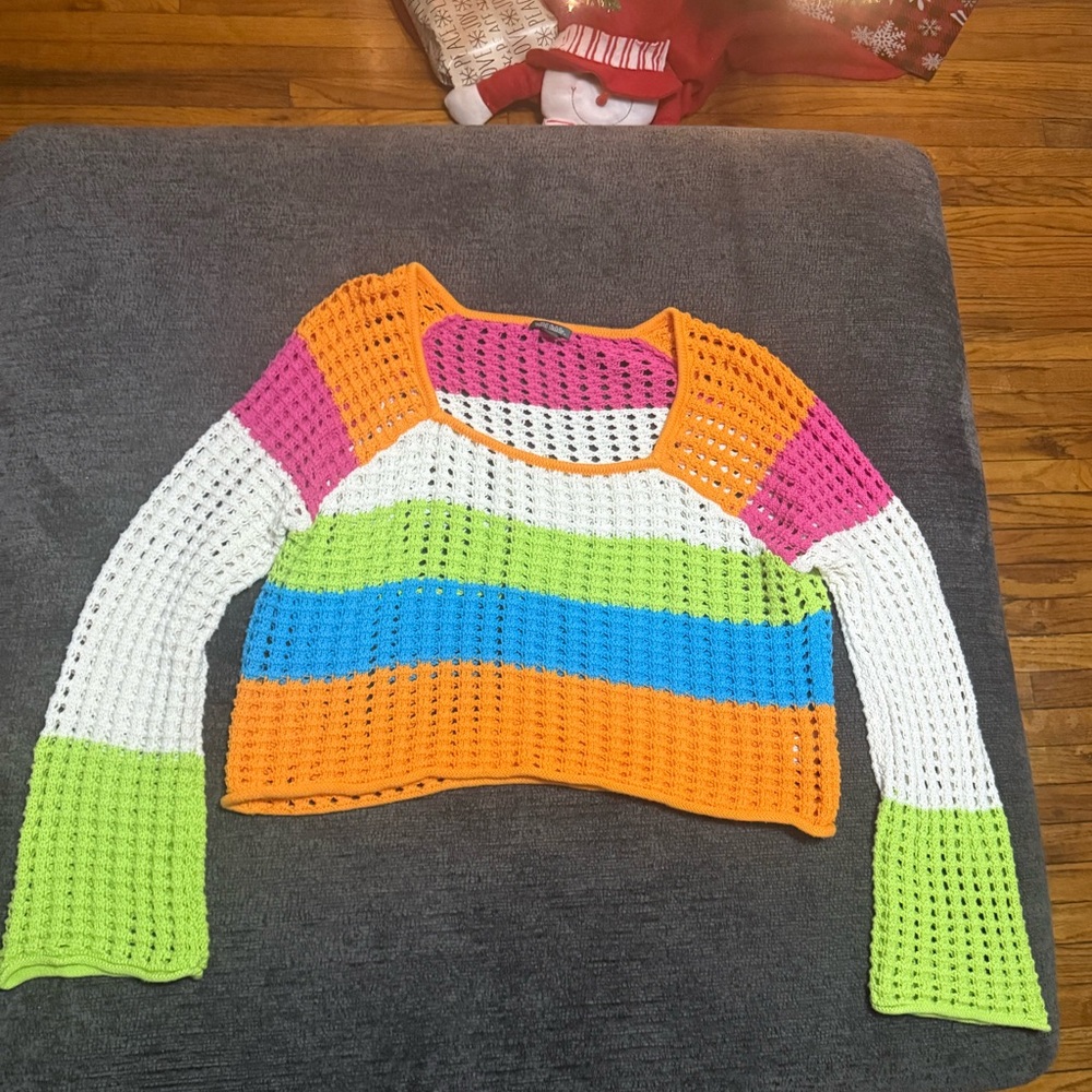 🌈 Y2K Colorblock Crochet Sweater Wild Fable M | Festival Knit Top - Picture 3 of 12
